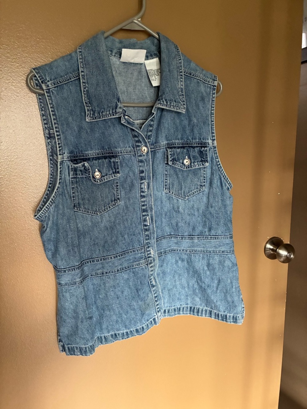 Vintage Studio Ease Denim Vest Size 14 Light Wash Button Front 90s Western